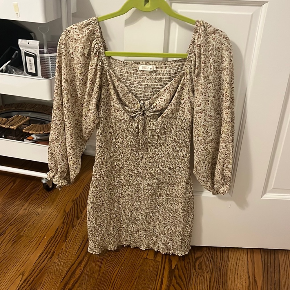 Blush floral mini dress with long sleeve